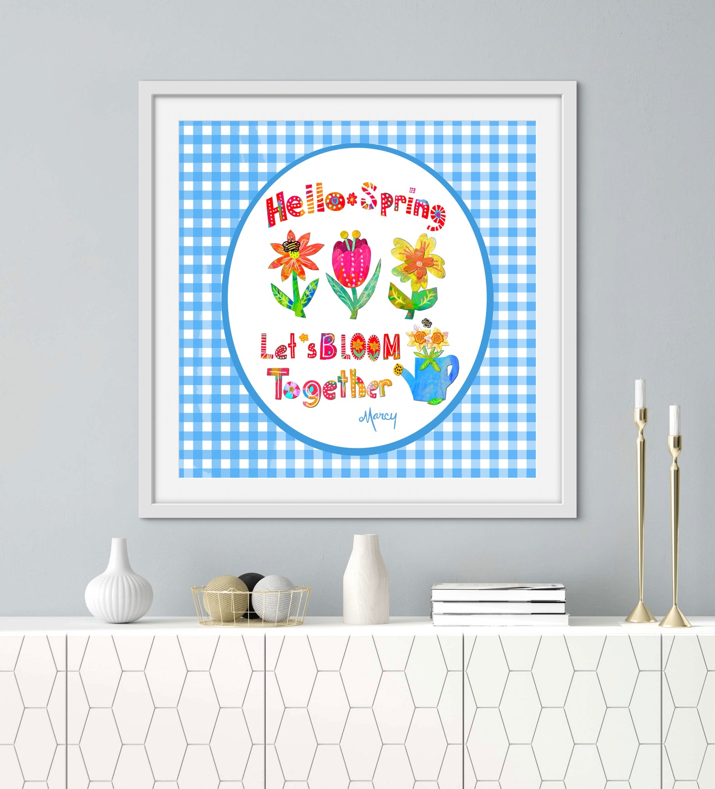 Hello Spring Collage — Premium Matte Paper Wooden Framed Poster