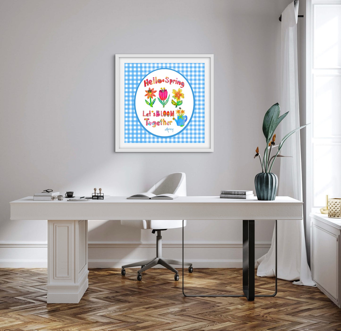 Hello Spring Collage — Premium Matte Paper Wooden Framed Poster