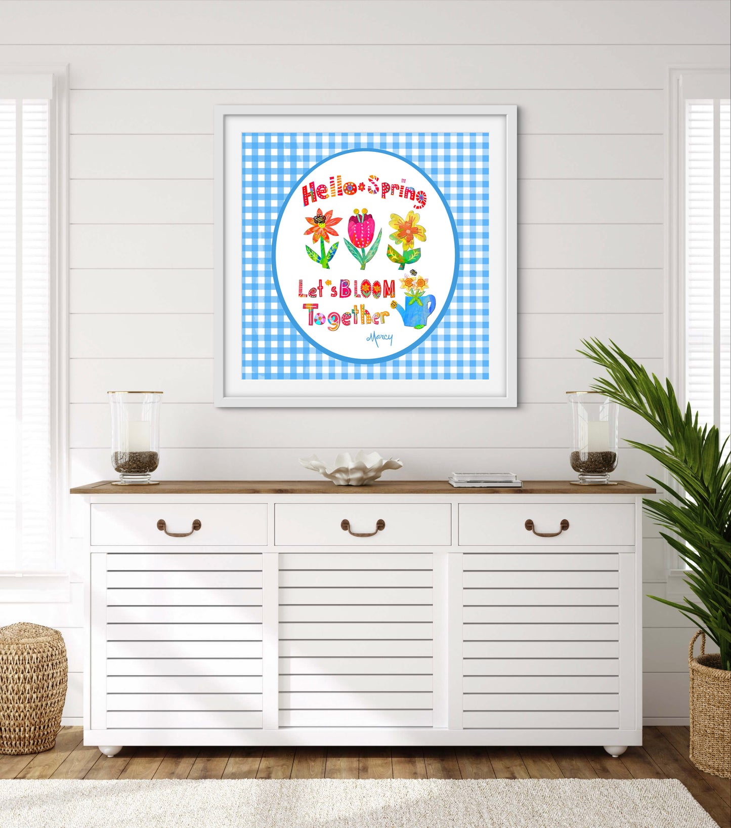 Hello Spring Collage — Premium Matte Paper Wooden Framed Poster