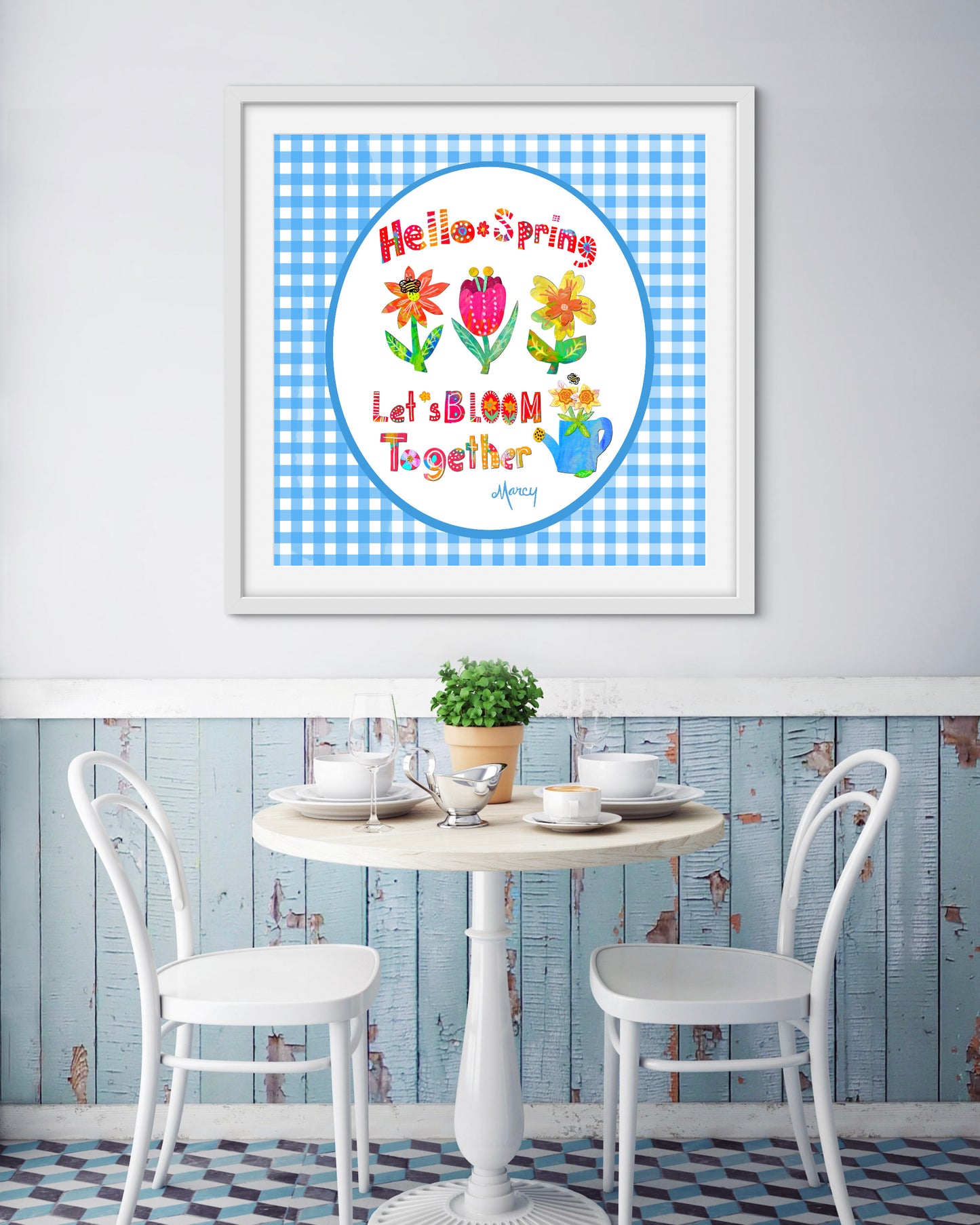 Hello Spring Collage — Premium Matte Paper Wooden Framed Poster