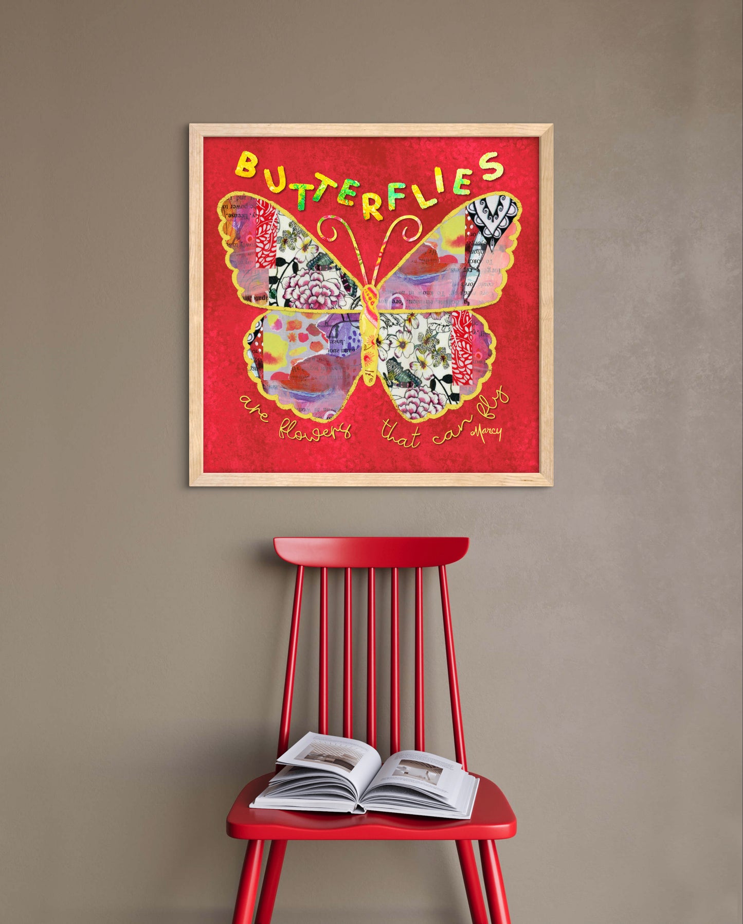 Boho Butterfly Collage — Premium Matte Paper Wooden Framed Poster