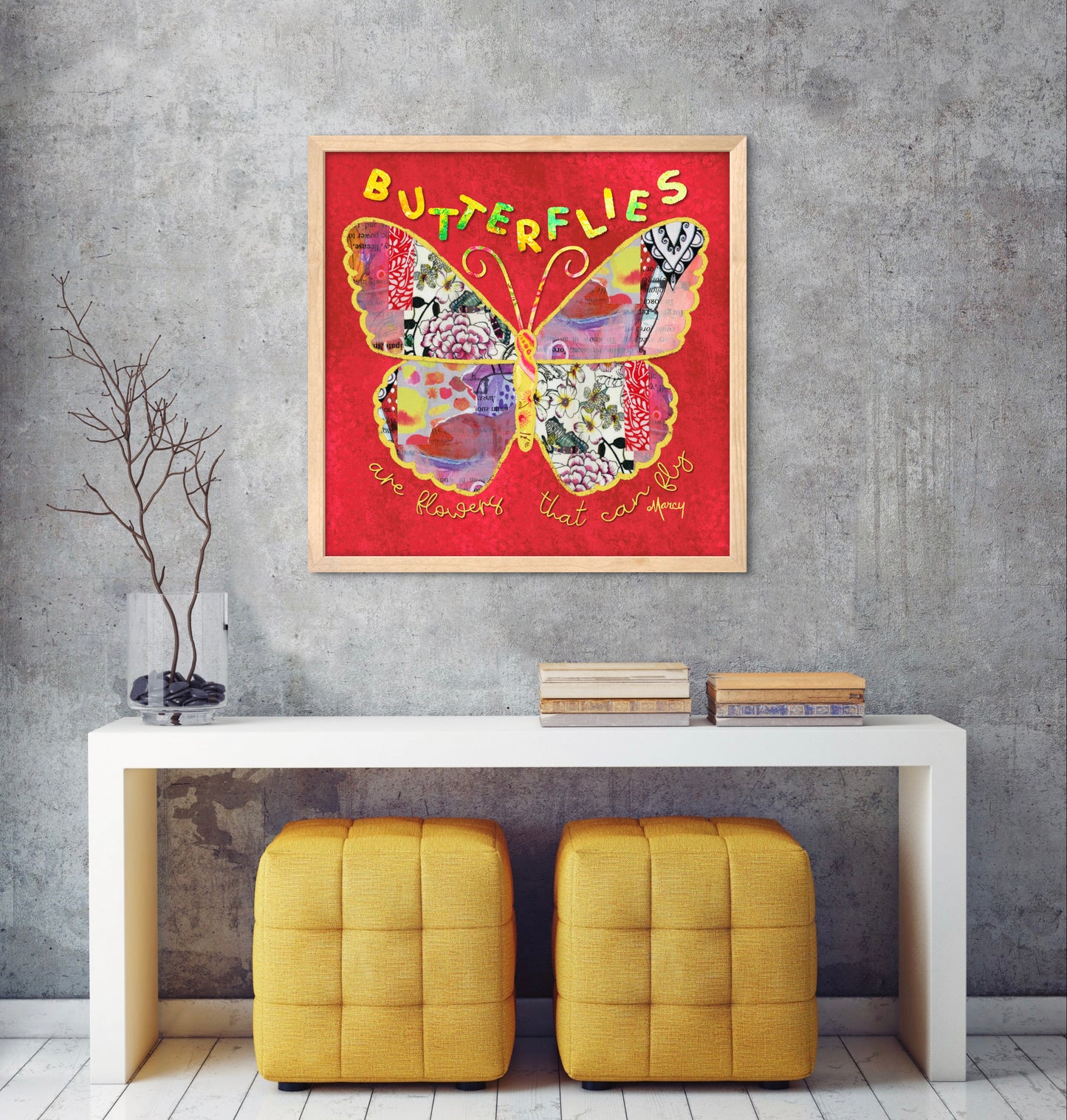 Boho Butterfly Collage — Premium Matte Paper Wooden Framed Poster