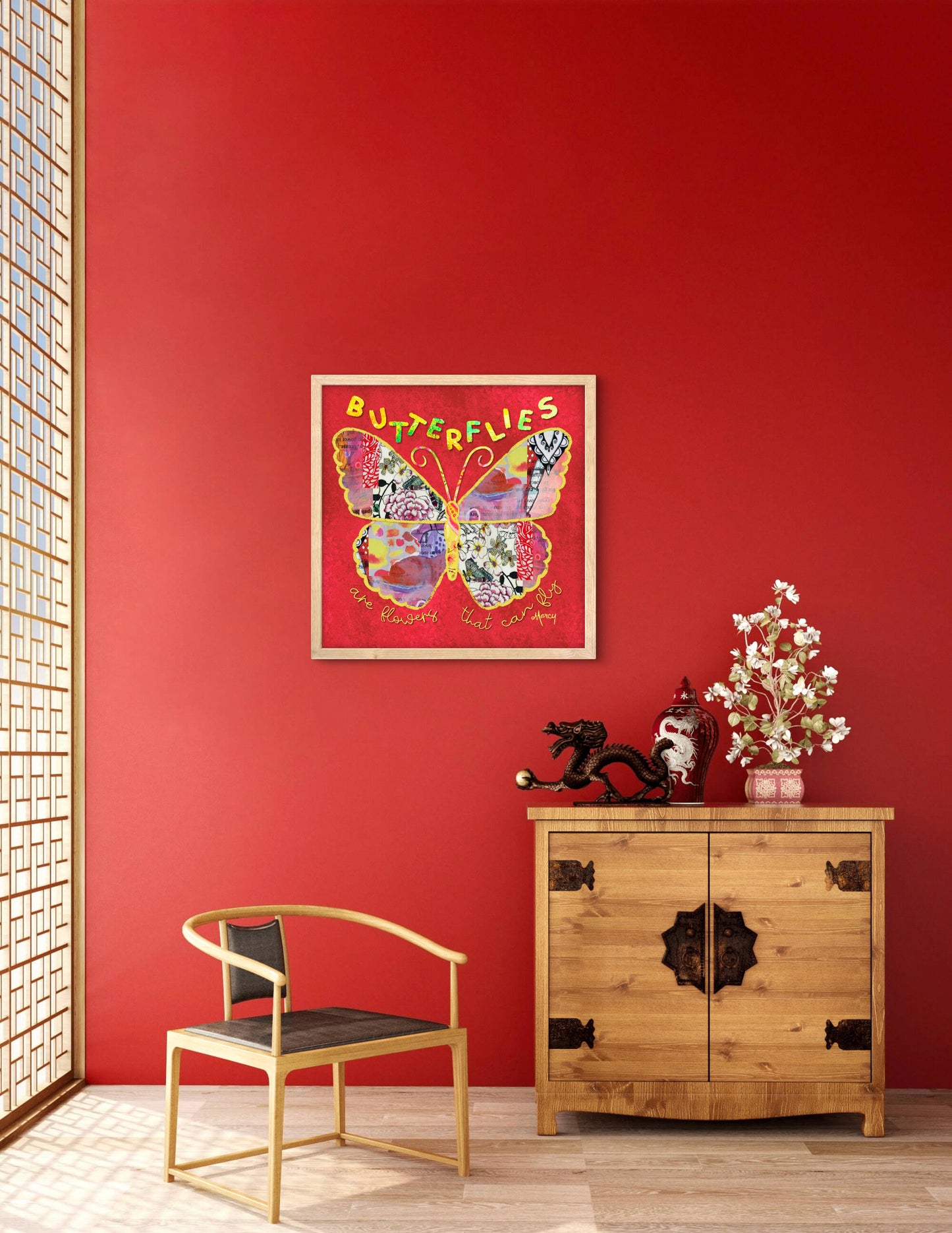 Boho Butterfly Collage — Premium Matte Paper Wooden Framed Poster