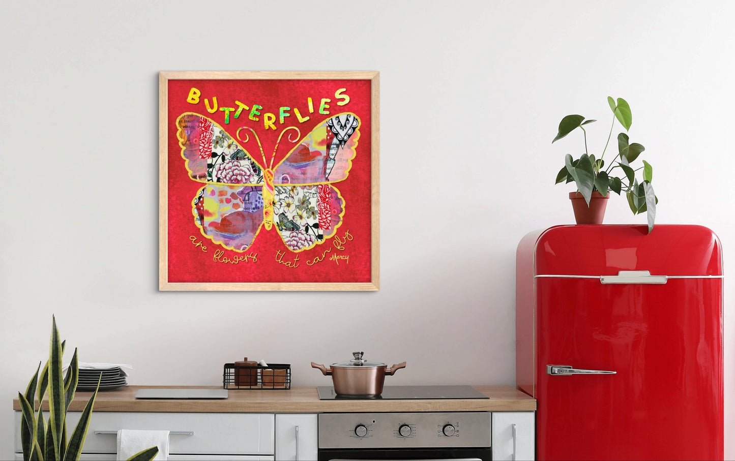 Boho Butterfly Collage — Premium Matte Paper Wooden Framed Poster