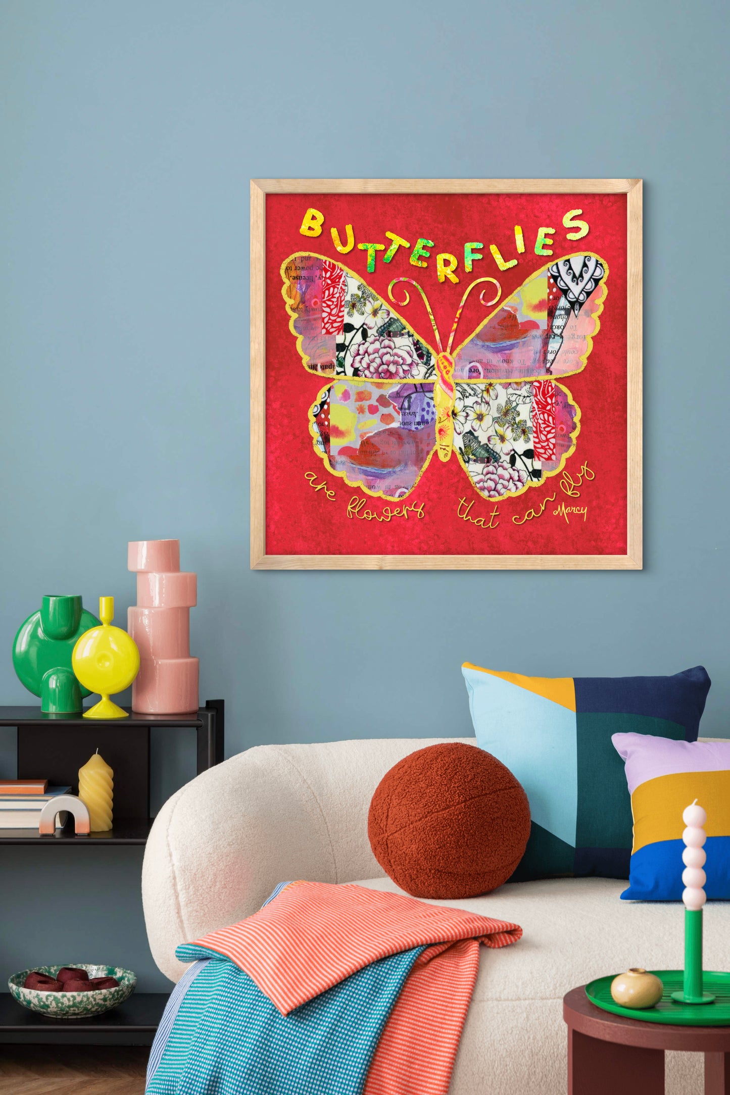 Boho Butterfly Collage — Premium Matte Paper Wooden Framed Poster