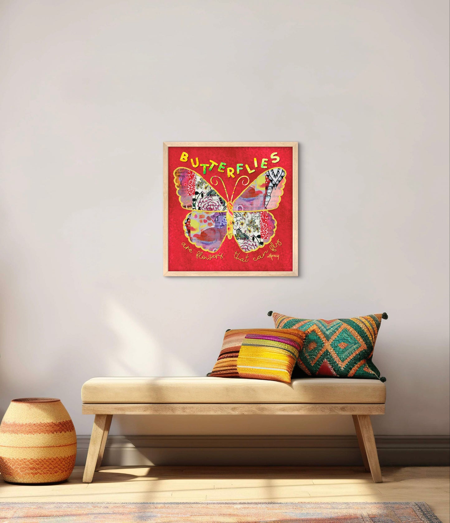 Boho Butterfly Collage — Premium Matte Paper Wooden Framed Poster