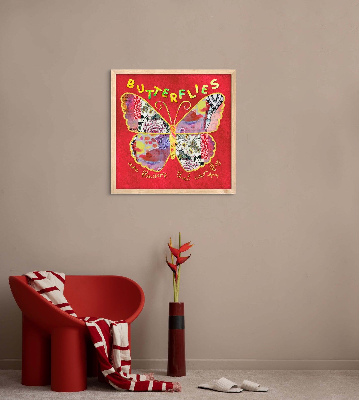 Boho Butterfly Collage — Premium Matte Paper Wooden Framed Poster