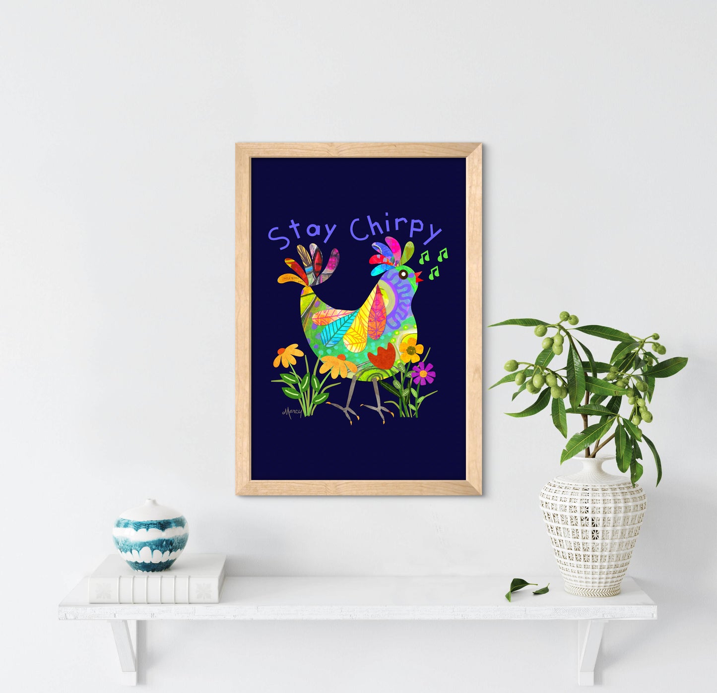Kooky Bird Collage — Premium Matte Paper Wooden Framed Poster