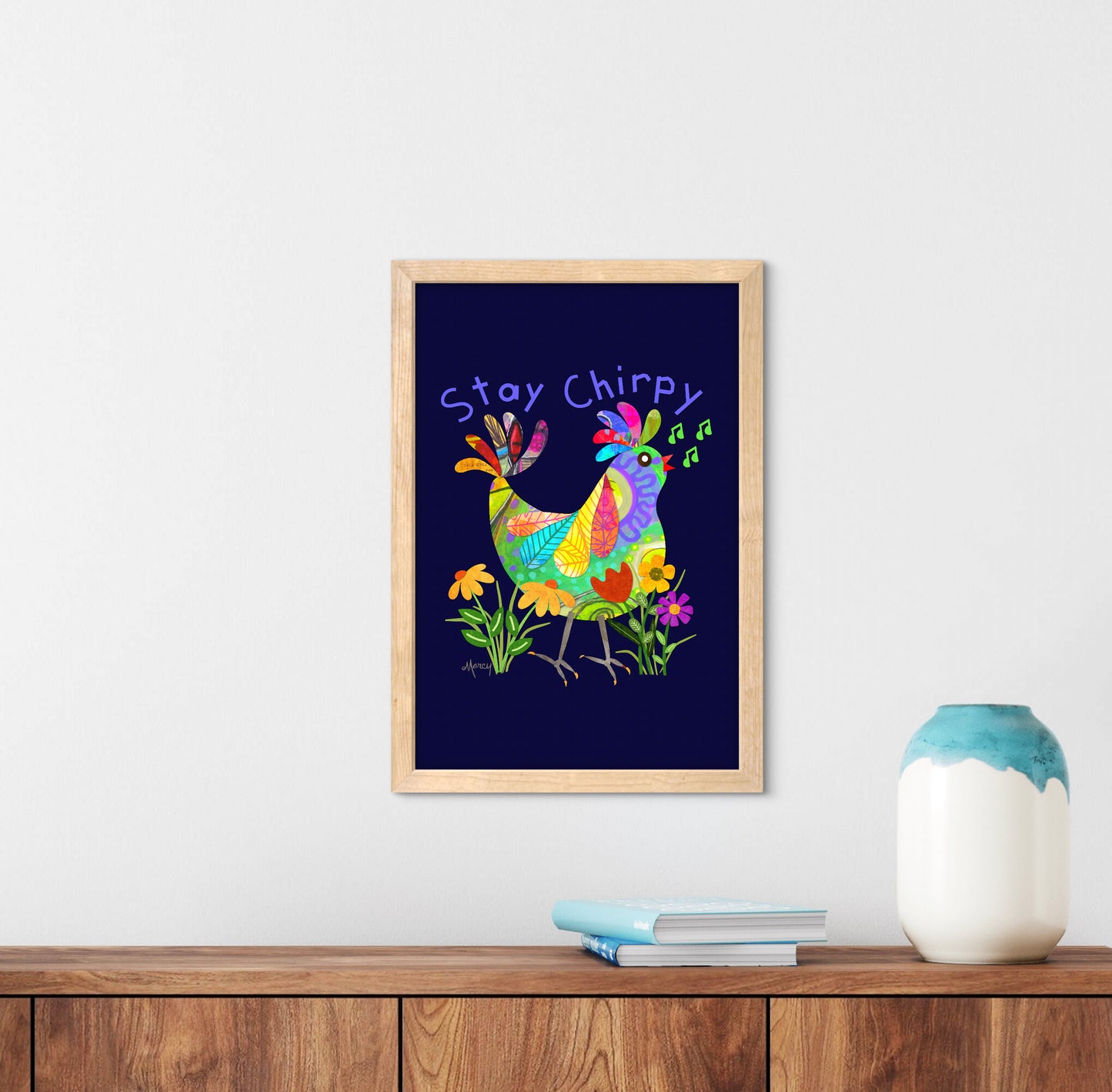 Kooky Bird Collage — Premium Matte Paper Wooden Framed Poster