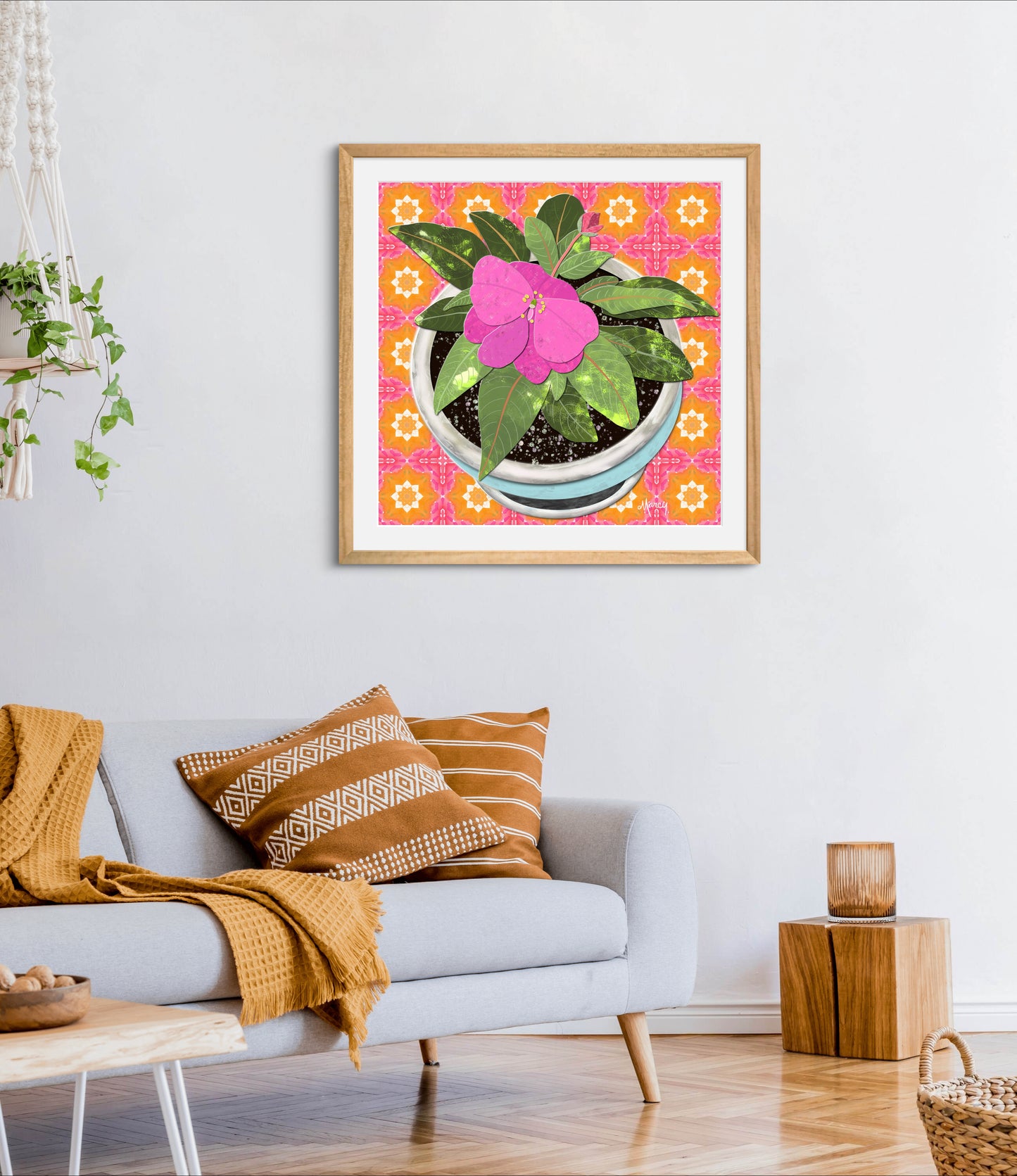 Pink New Guinea Impatiens Digital Painted Paper Collage -  Premium Matte Paper Wooden Framed Poster