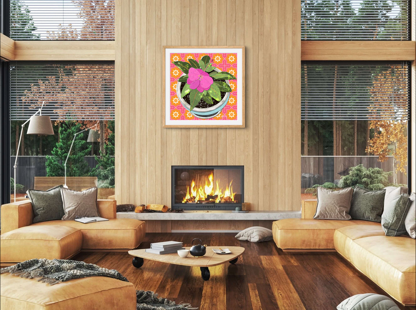 Pink New Guinea Impatiens Digital Painted Paper Collage -  Premium Matte Paper Wooden Framed Poster