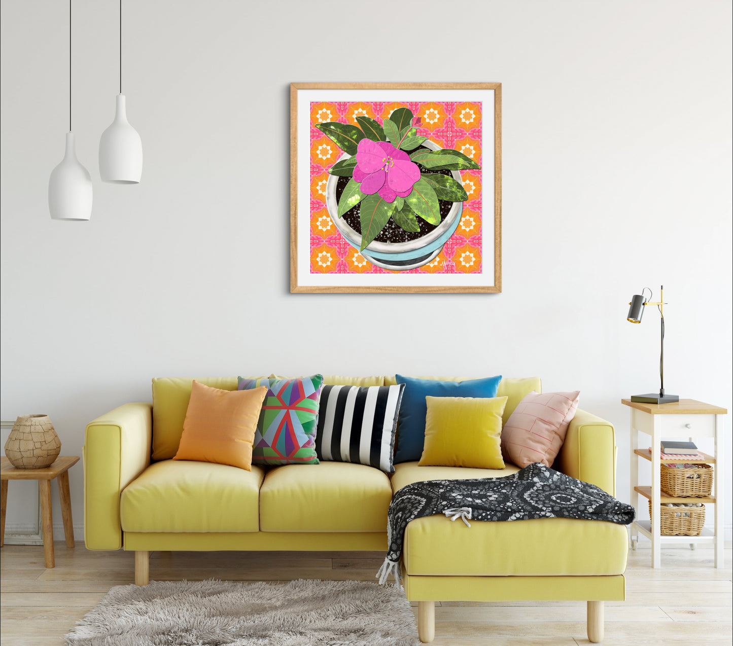 Pink New Guinea Impatiens Digital Painted Paper Collage -  Premium Matte Paper Wooden Framed Poster