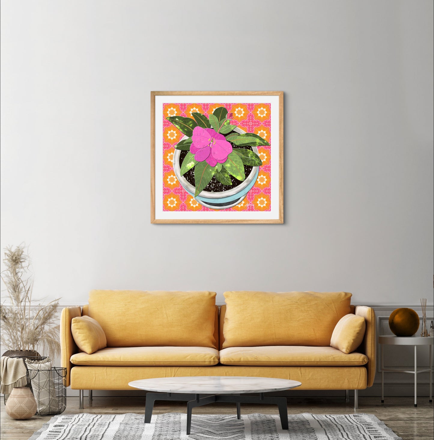 Pink New Guinea Impatiens Digital Painted Paper Collage -  Premium Matte Paper Wooden Framed Poster