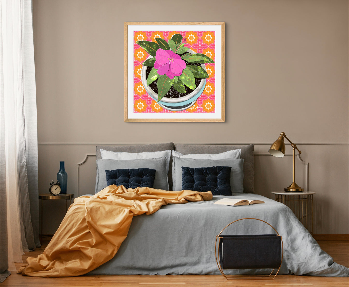 Pink New Guinea Impatiens Digital Painted Paper Collage -  Premium Matte Paper Wooden Framed Poster