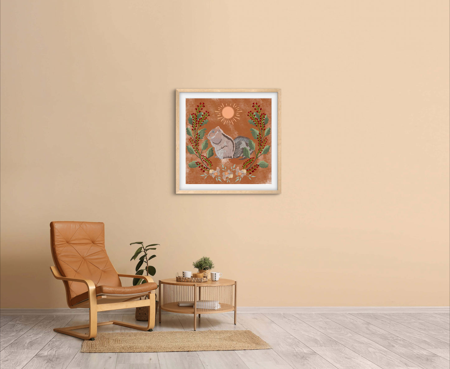 Squirrel with Acorn - Premium Matte Paper Wooden Framed Poster