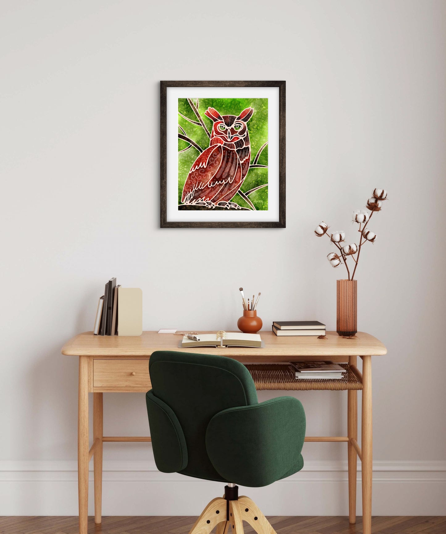 Boho Owl - Premium Matte Paper Wooden Framed Poster