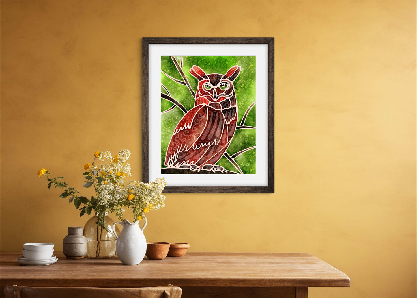 Boho Owl - Premium Matte Paper Wooden Framed Poster