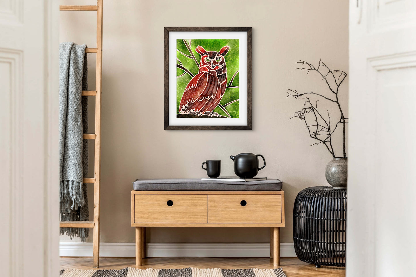 Boho Owl - Premium Matte Paper Wooden Framed Poster