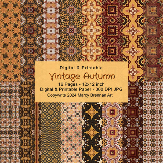 Vintage Autumn 12x12 Inch Paper Pack Instant Digital Download