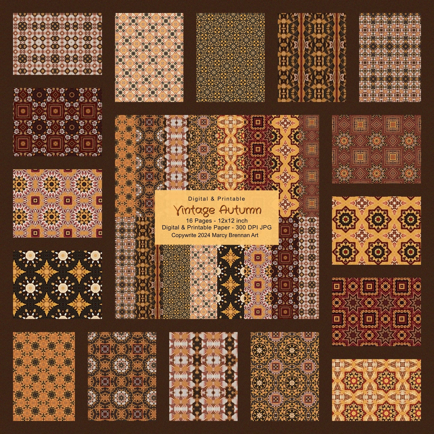 Vintage Autumn 12x12 Inch Paper Pack Instant Digital Download