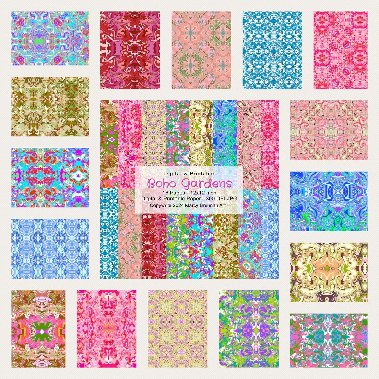 Boho Gardens 12x12 Inch Paper Pack Instant Digital Download