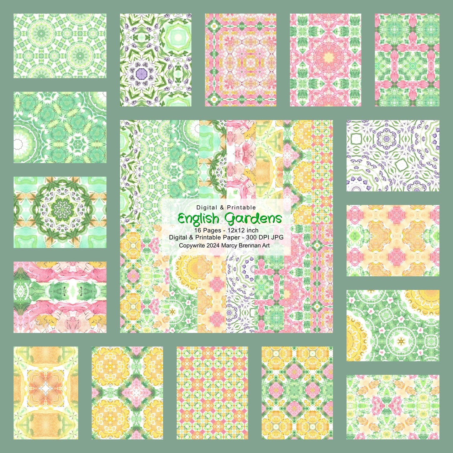 English Gardens 12x12 Inch Paper Pack Instant Digital Download