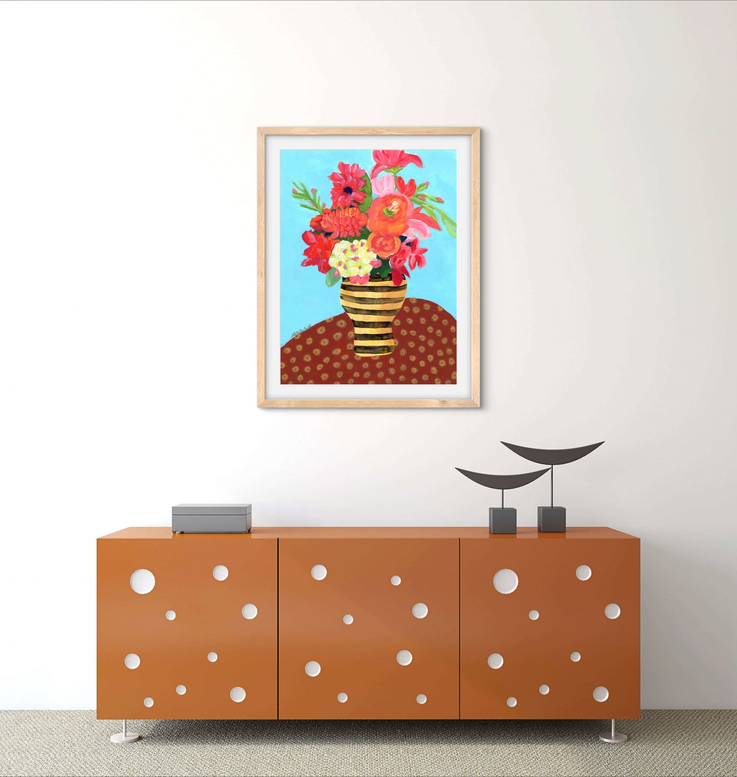 Retro Flower Bouquet - Premium Matte Paper Wooden Framed Poster