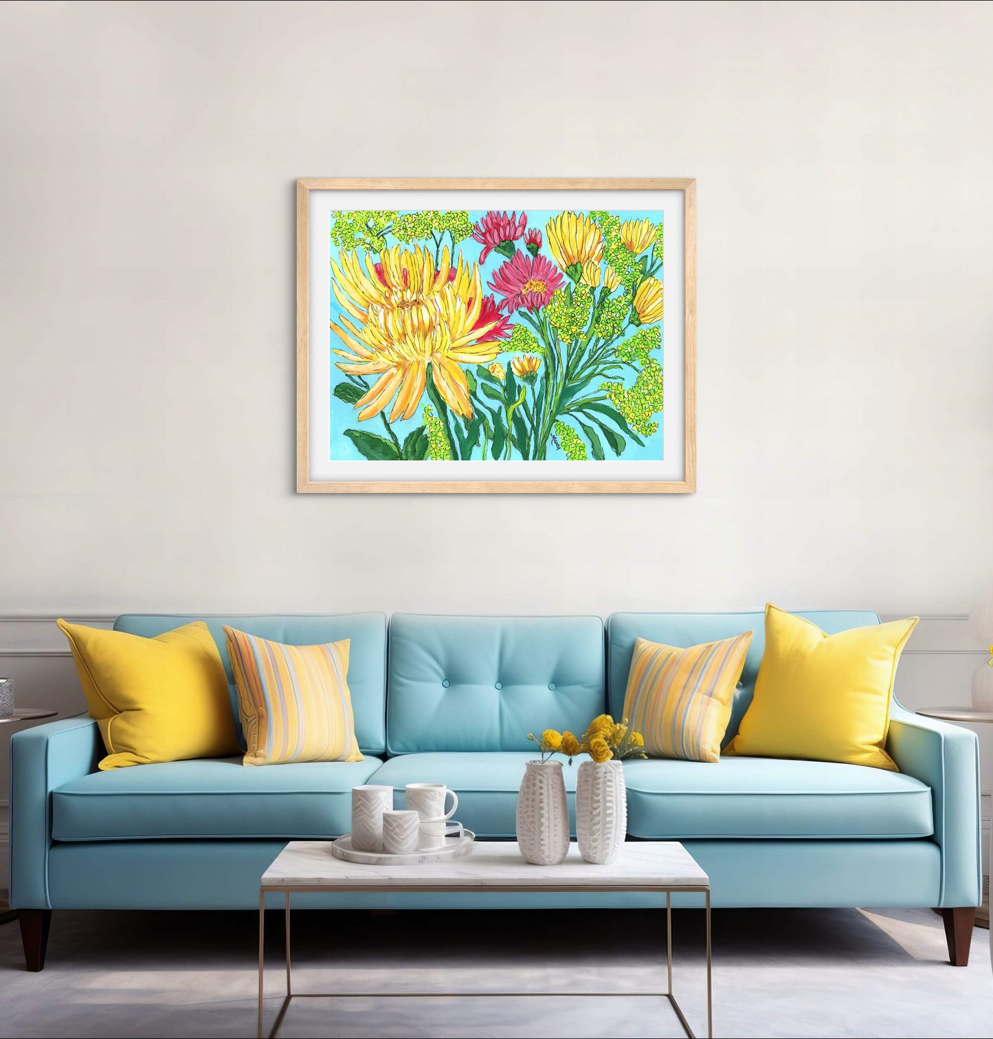 Yellow Mums - Premium Matte Paper Wooden Framed Poster