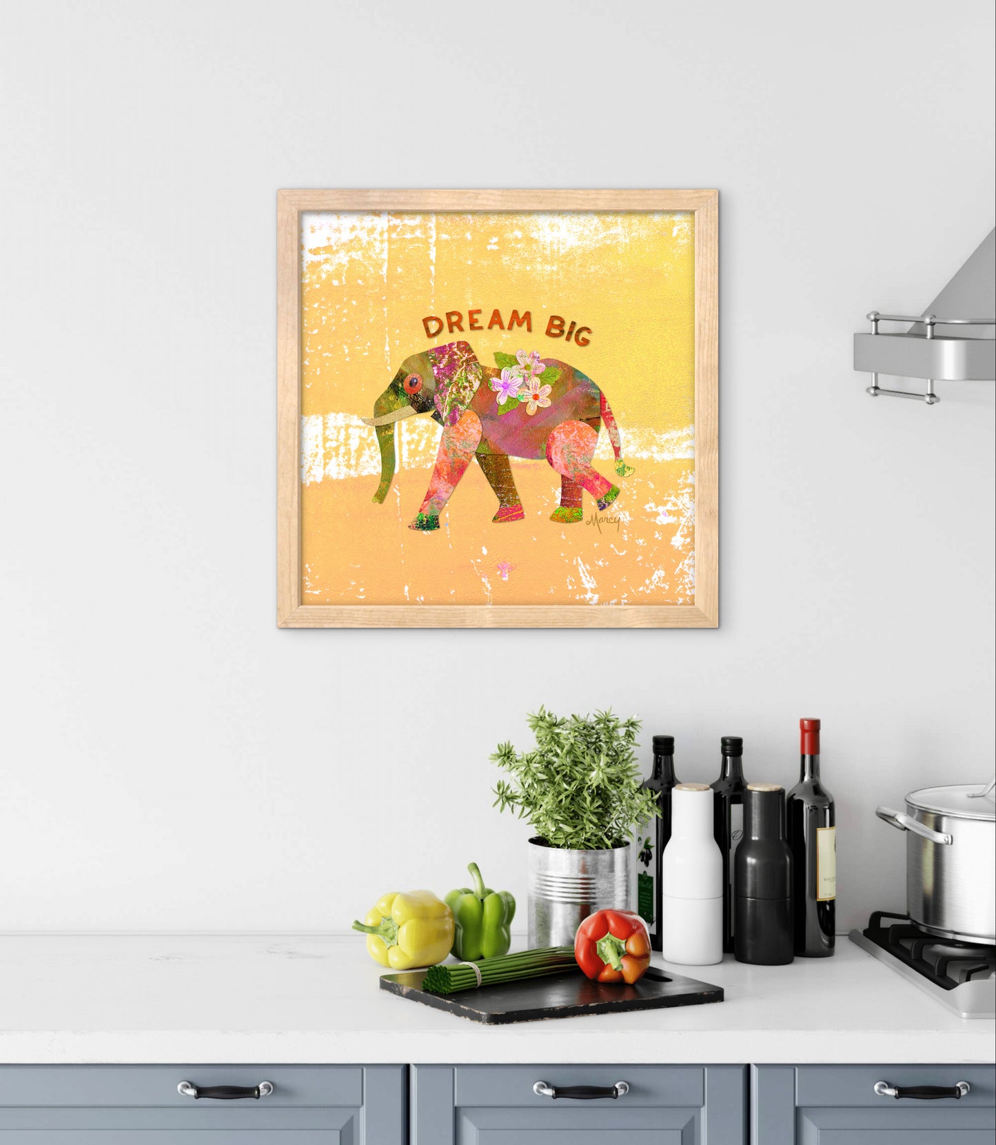 Dream Big Elephant Collage — Premium Matte Paper Wooden Framed Poster