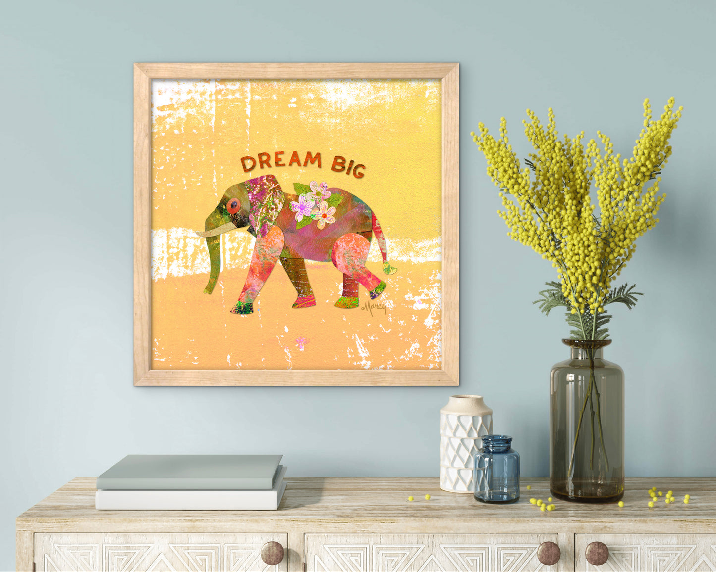 Dream Big Elephant Collage — Premium Matte Paper Wooden Framed Poster