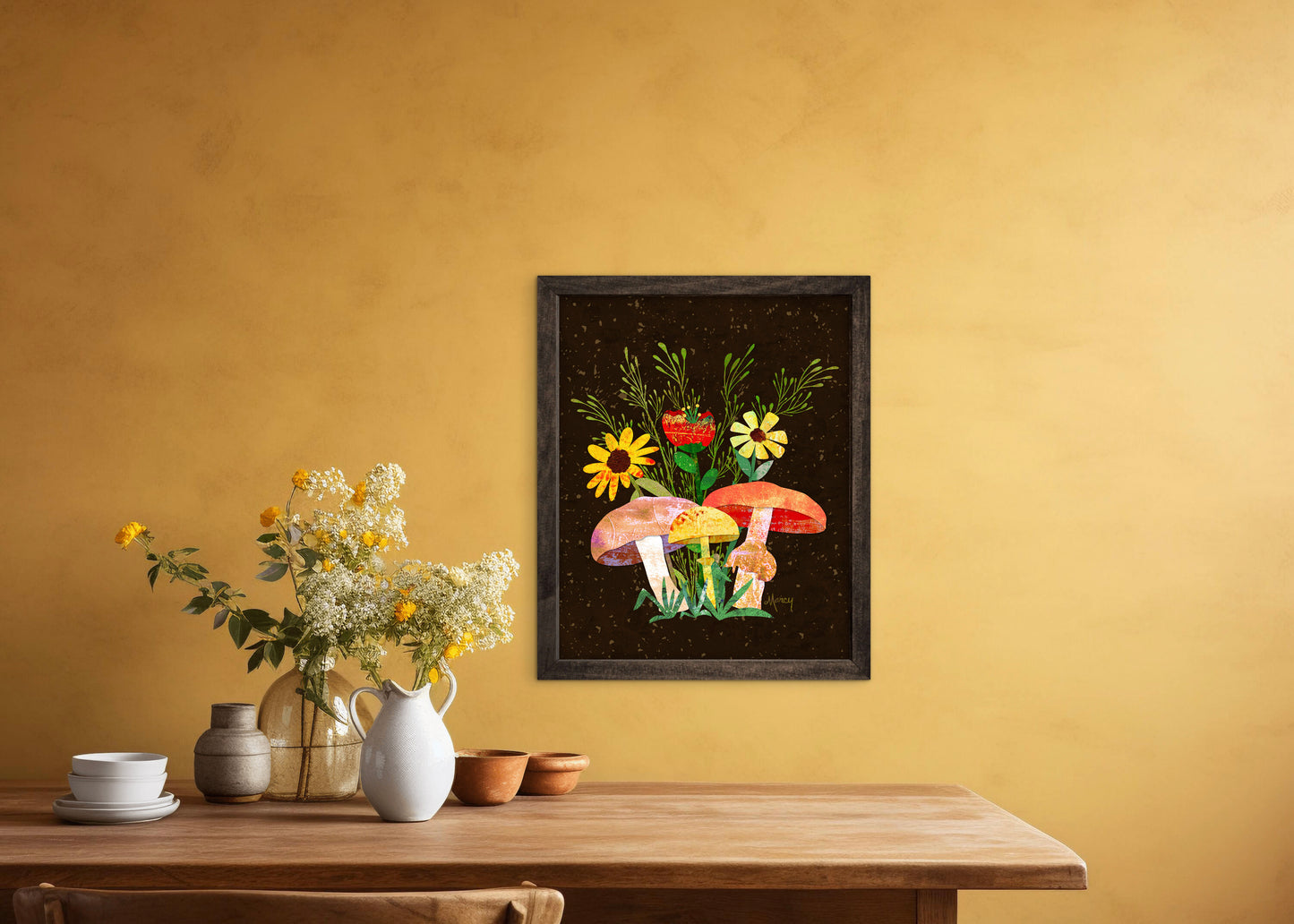 Shrooms n Fleurs Collage — Premium Wooden Framed Poster With Premium Matte Paper