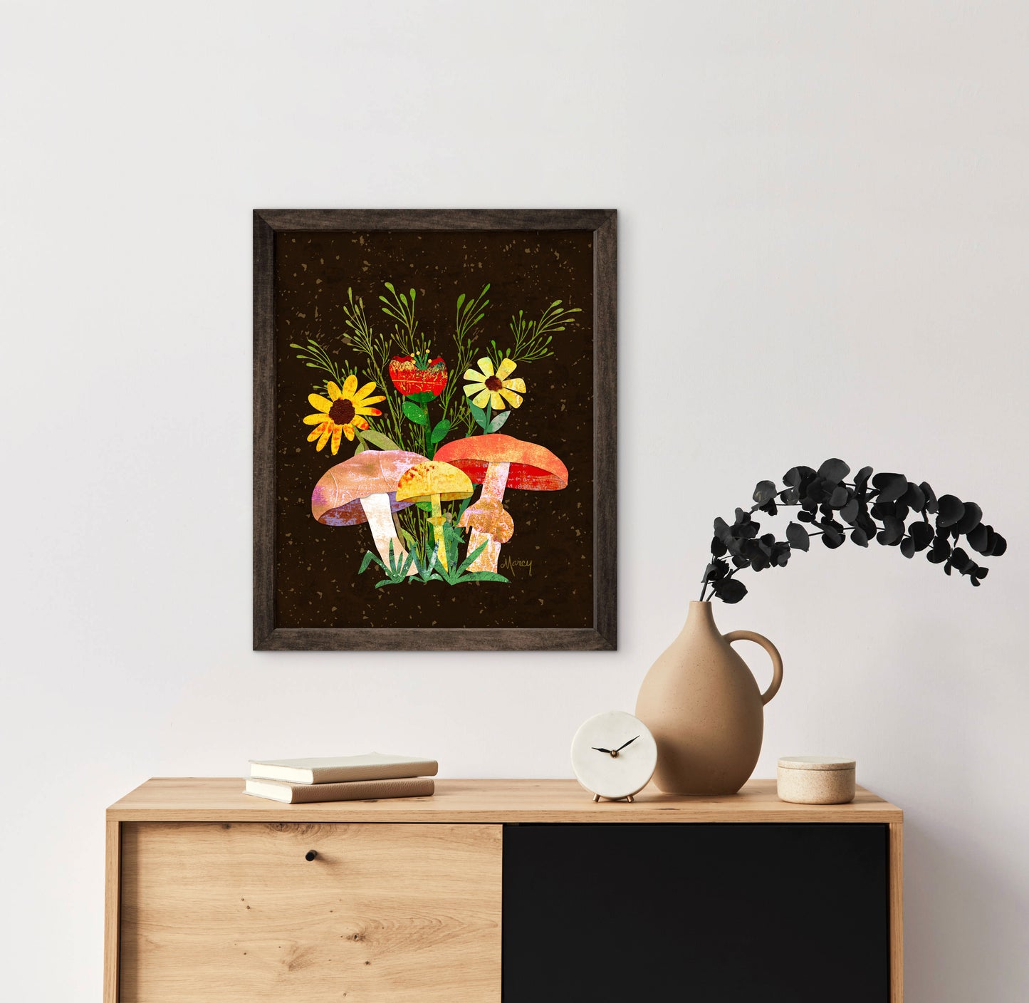 Shrooms n Fleurs Collage — Premium Wooden Framed Poster With Premium Matte Paper