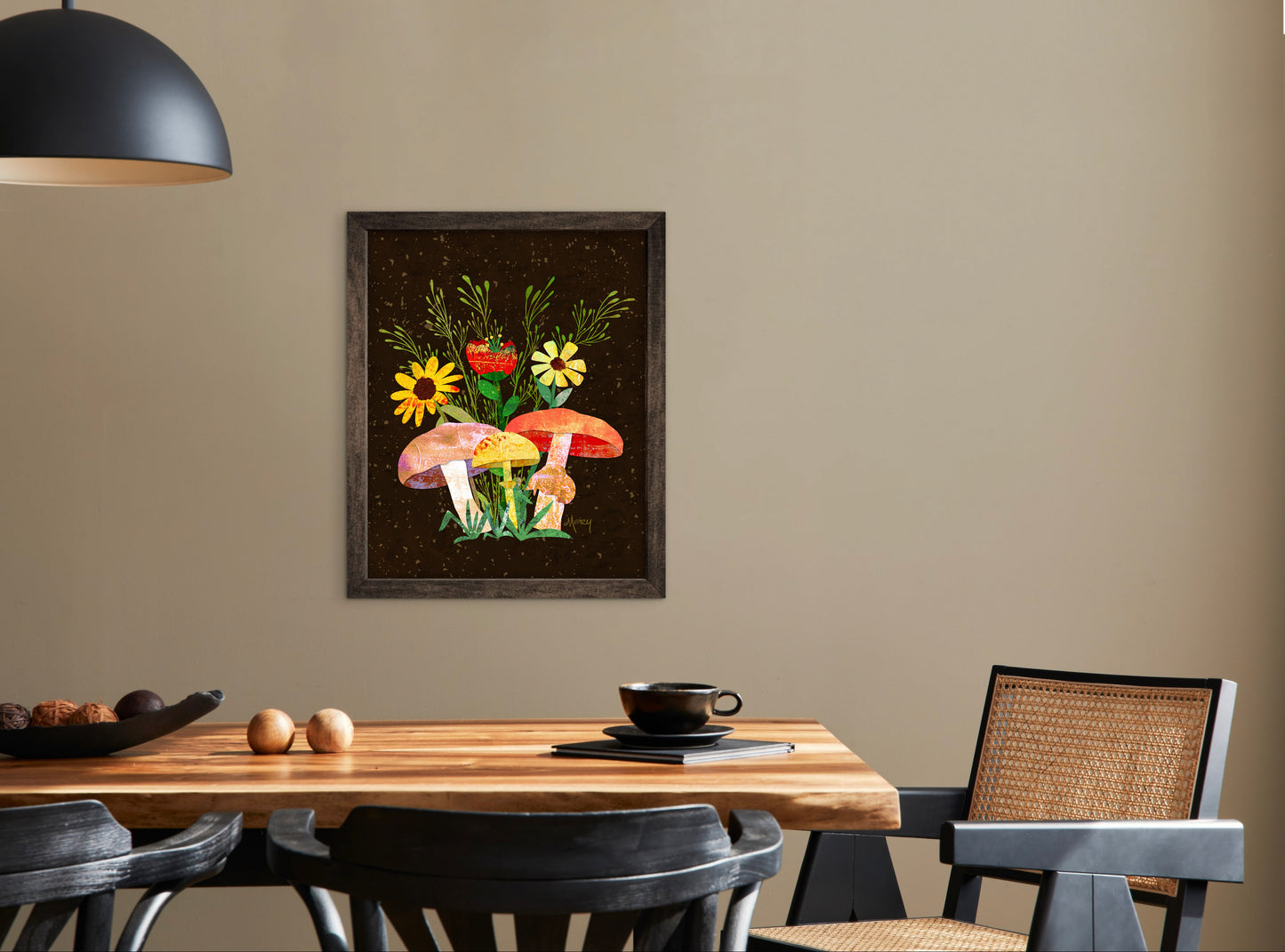 Shrooms n Fleurs Collage — Premium Wooden Framed Poster With Premium Matte Paper