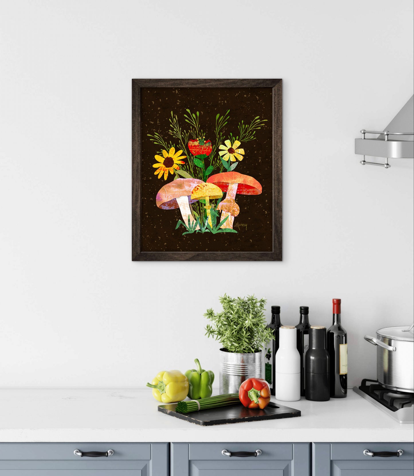 Shrooms n Fleurs Collage — Premium Wooden Framed Poster With Premium Matte Paper