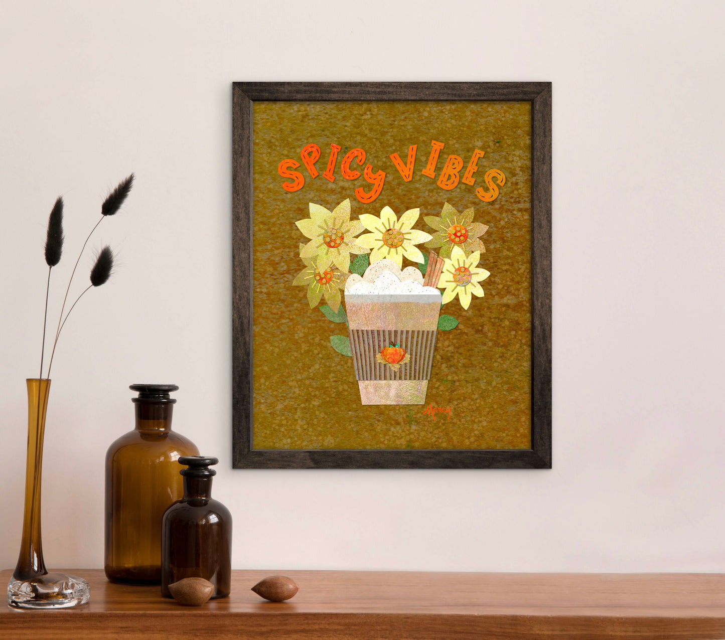 Spicy Vibes Latte Collage — Premium Matte Paper Wooden Framed Poster