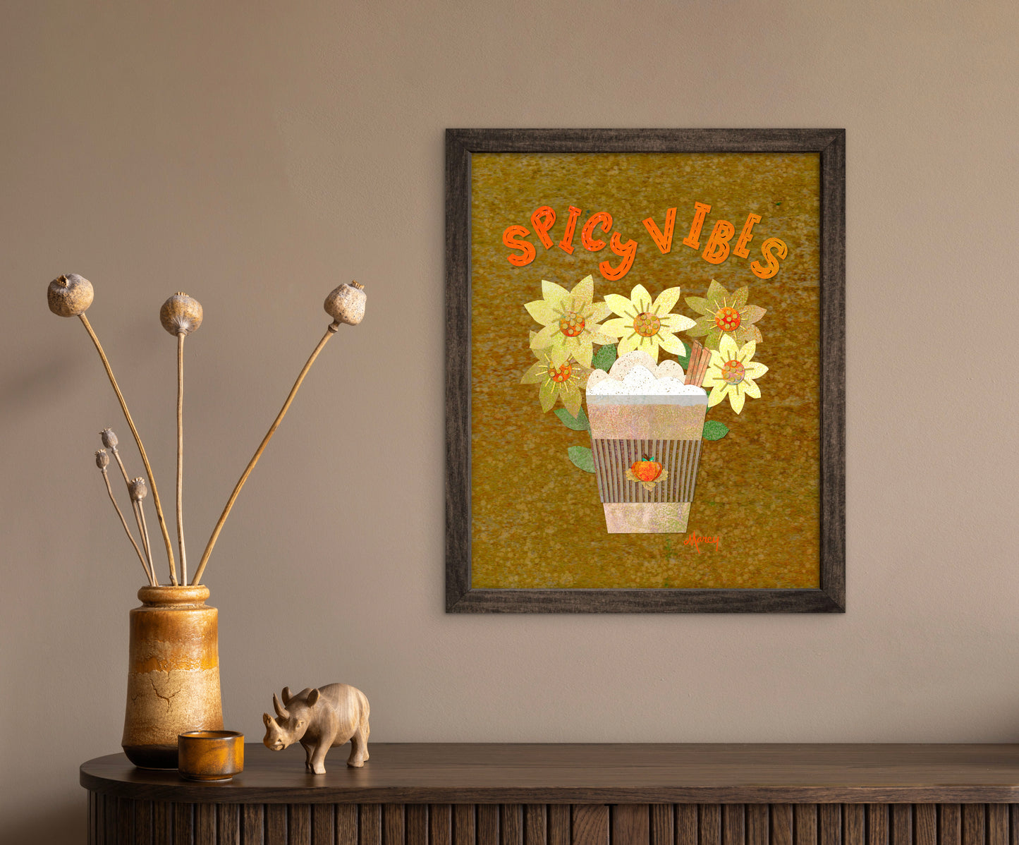 Spicy Vibes Latte Collage — Premium Matte Paper Wooden Framed Poster