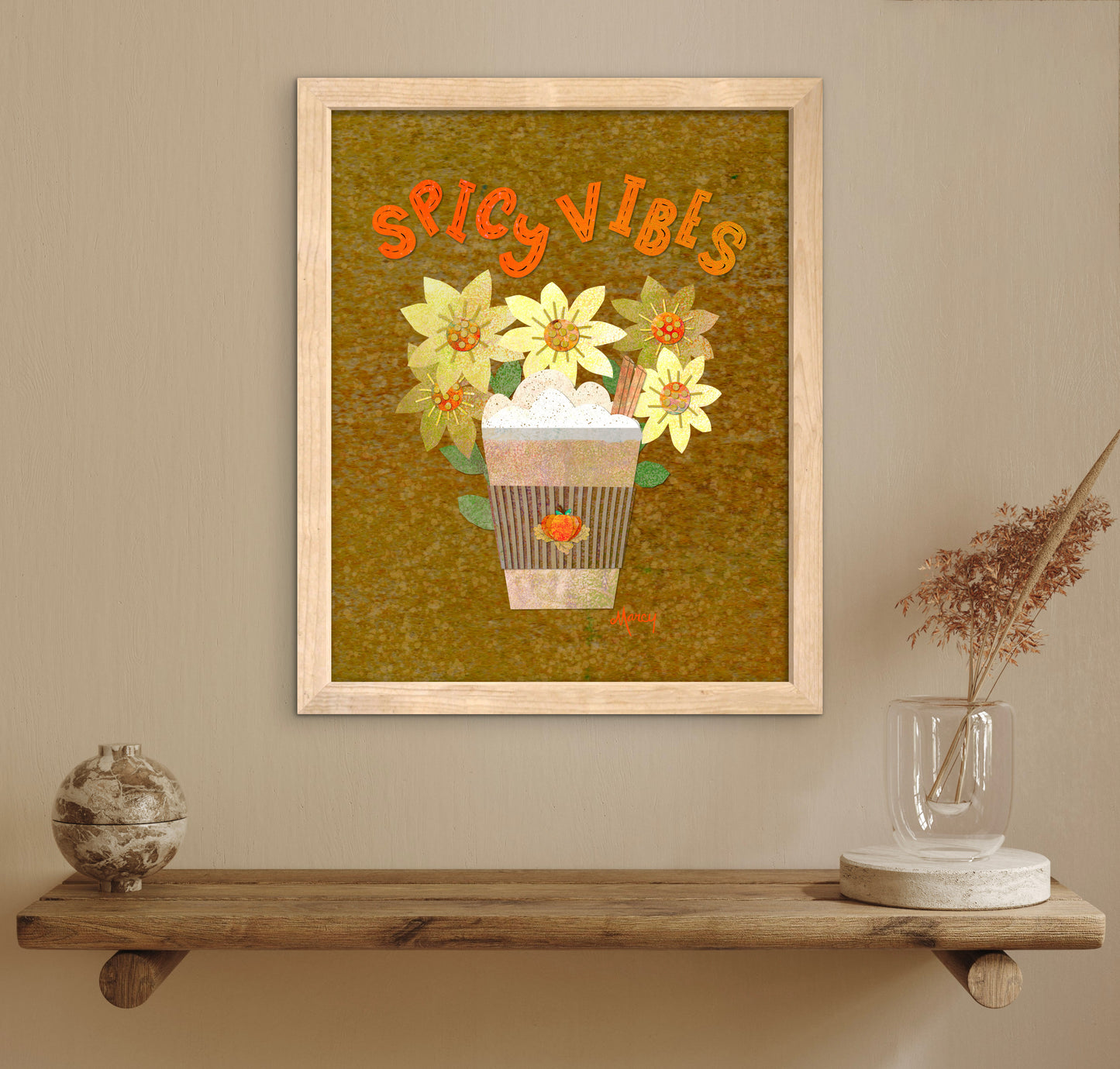 Spicy Vibes Latte Collage — Premium Matte Paper Wooden Framed Poster