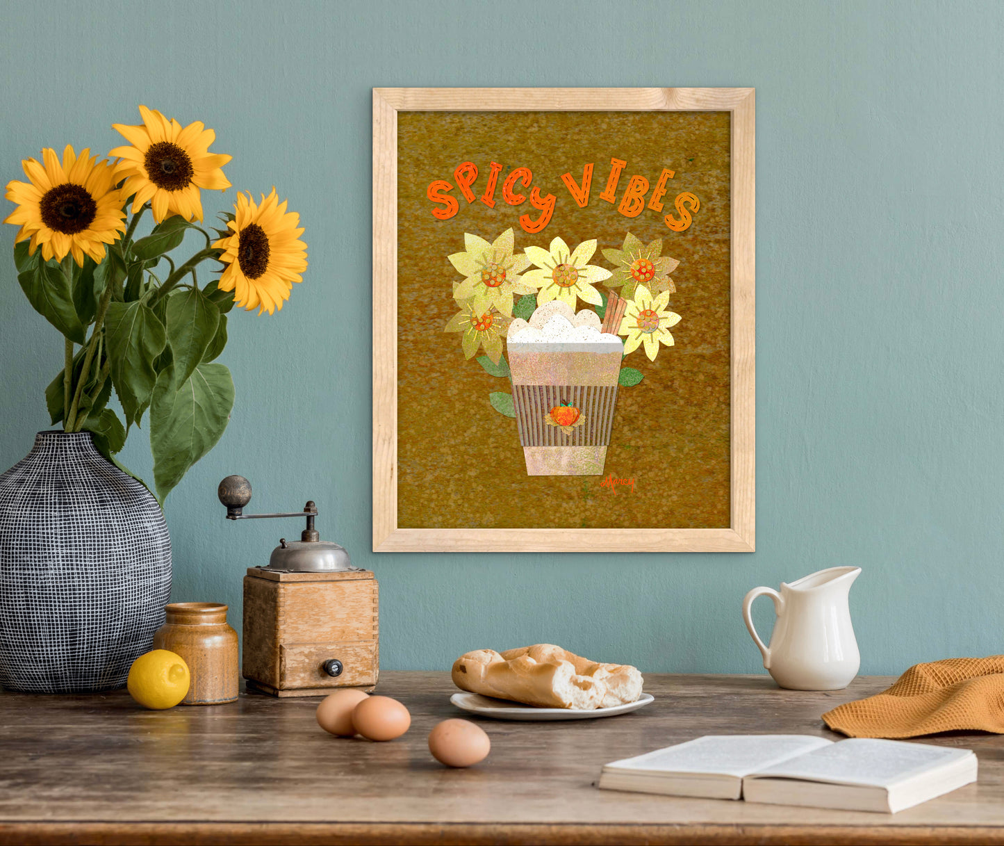 Spicy Vibes Latte Collage — Premium Matte Paper Wooden Framed Poster