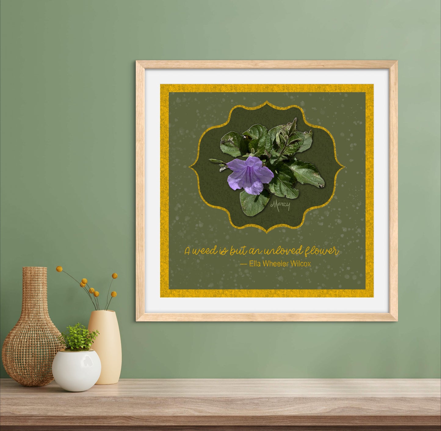 Wild Petunia Mixed Medium Illustration with Quote - Premium Matte Paper Wooden Framed Poster