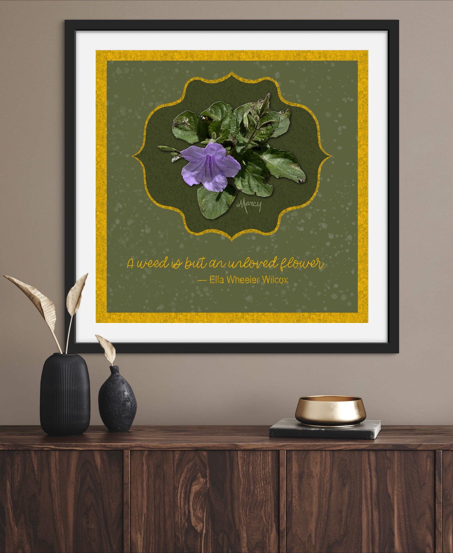 Wild Petunia Mixed Medium Illustration with Quote - Premium Matte Paper Wooden Framed Poster