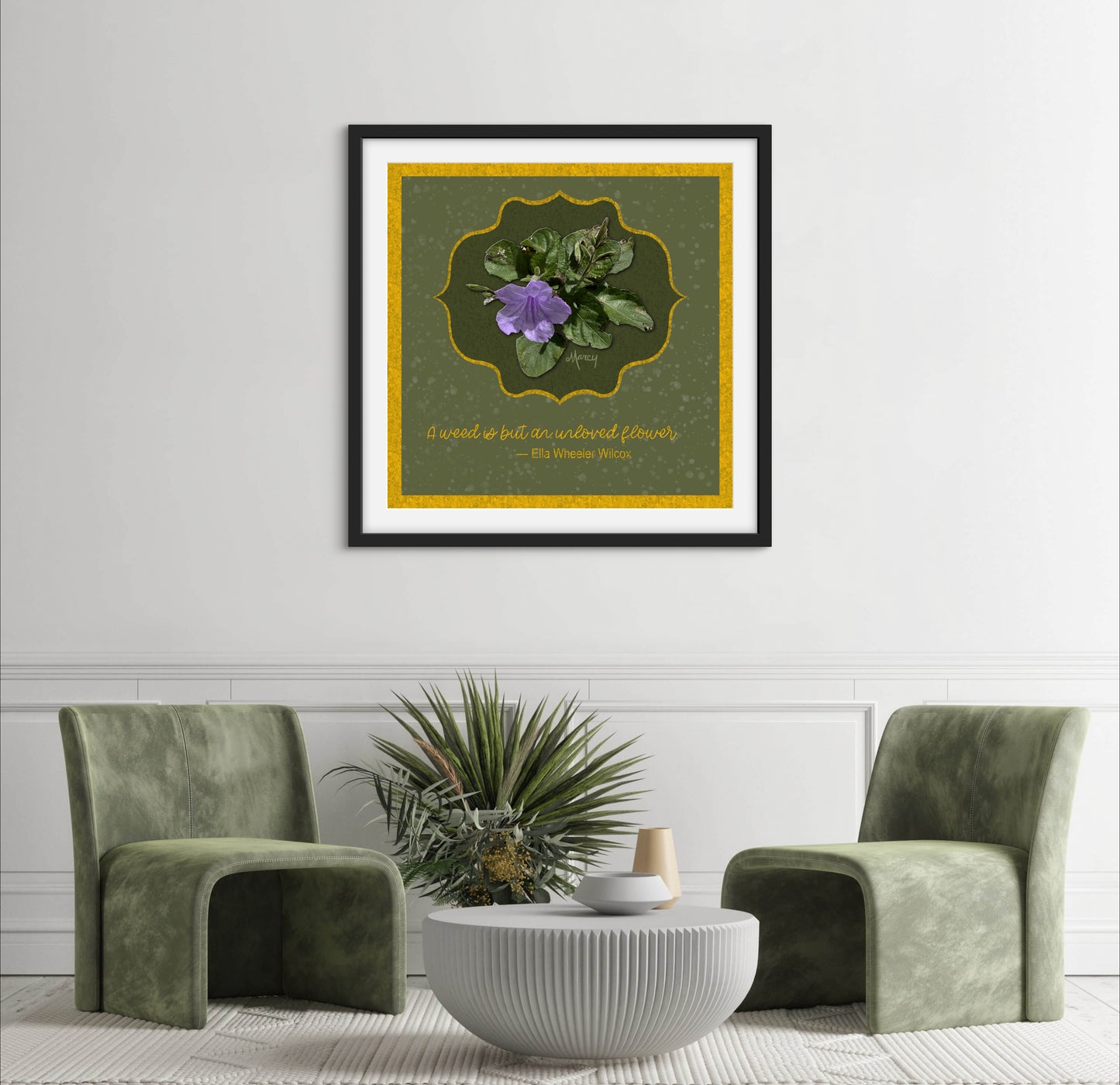 Wild Petunia Mixed Medium Illustration with Quote - Premium Matte Paper Wooden Framed Poster