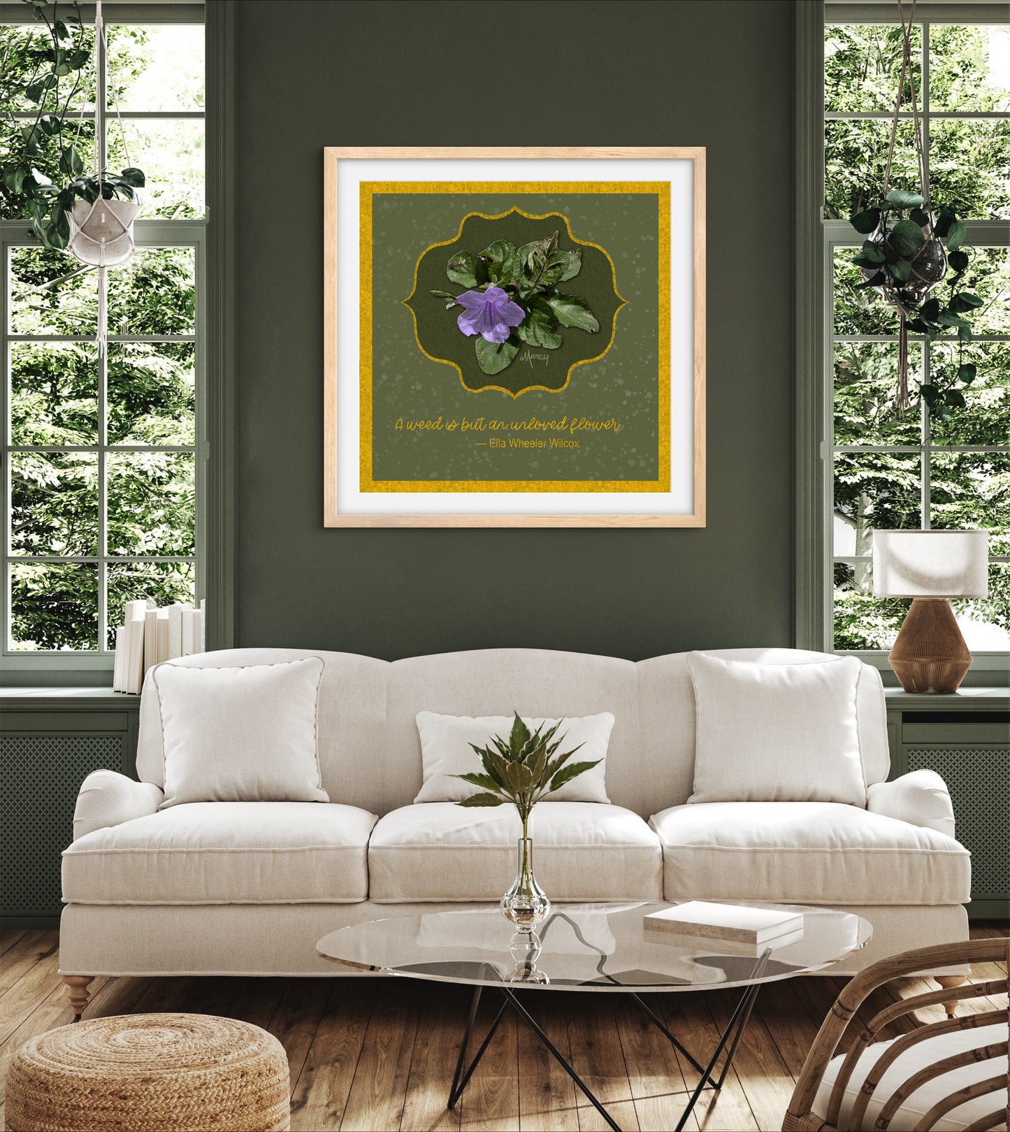 Wild Petunia Mixed Medium Illustration with Quote - Premium Matte Paper Wooden Framed Poster