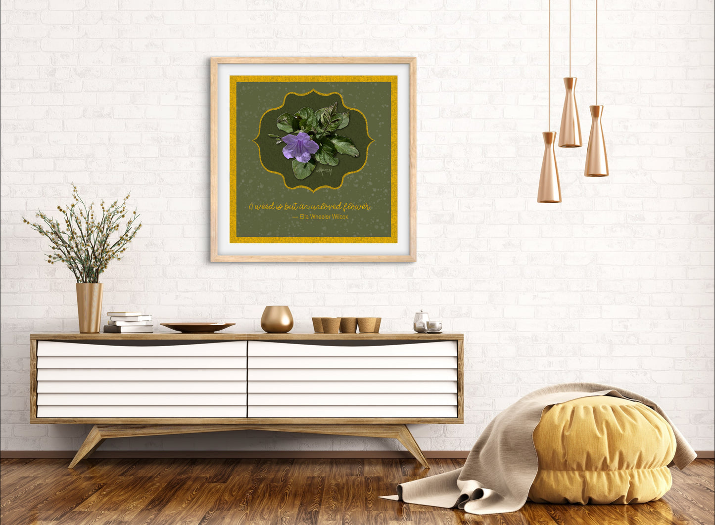 Wild Petunia Mixed Medium Illustration with Quote - Premium Matte Paper Wooden Framed Poster