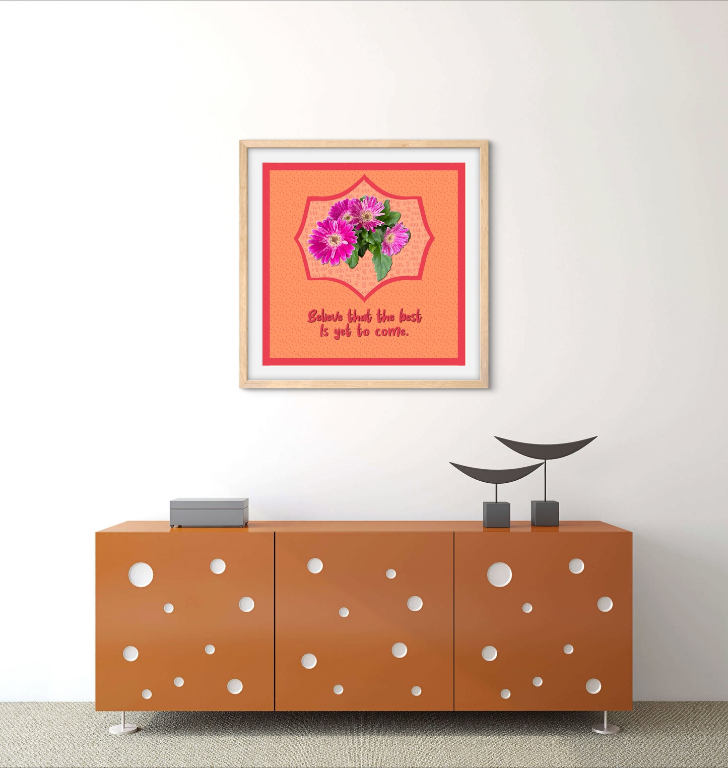 Chinese Asters with Quote - Premium Matte Paper Wooden Framed Poster