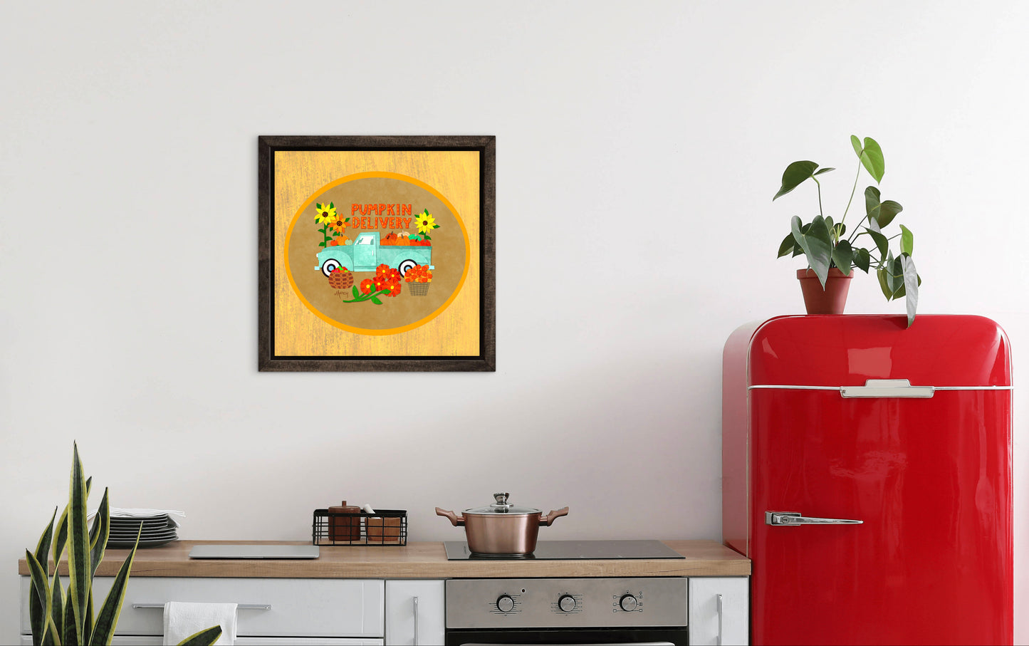 Pumpkin Delivery Collage — Premium Matte Paper Wooden Framed Poster