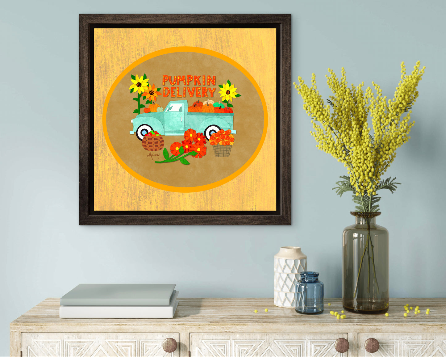 Pumpkin Delivery Collage — Premium Matte Paper Wooden Framed Poster