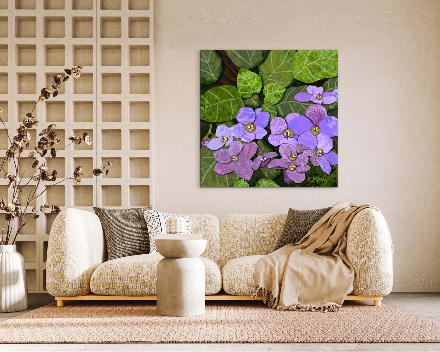African Violets Digital Painted Paper Collage — Premium Matte Paper Poster