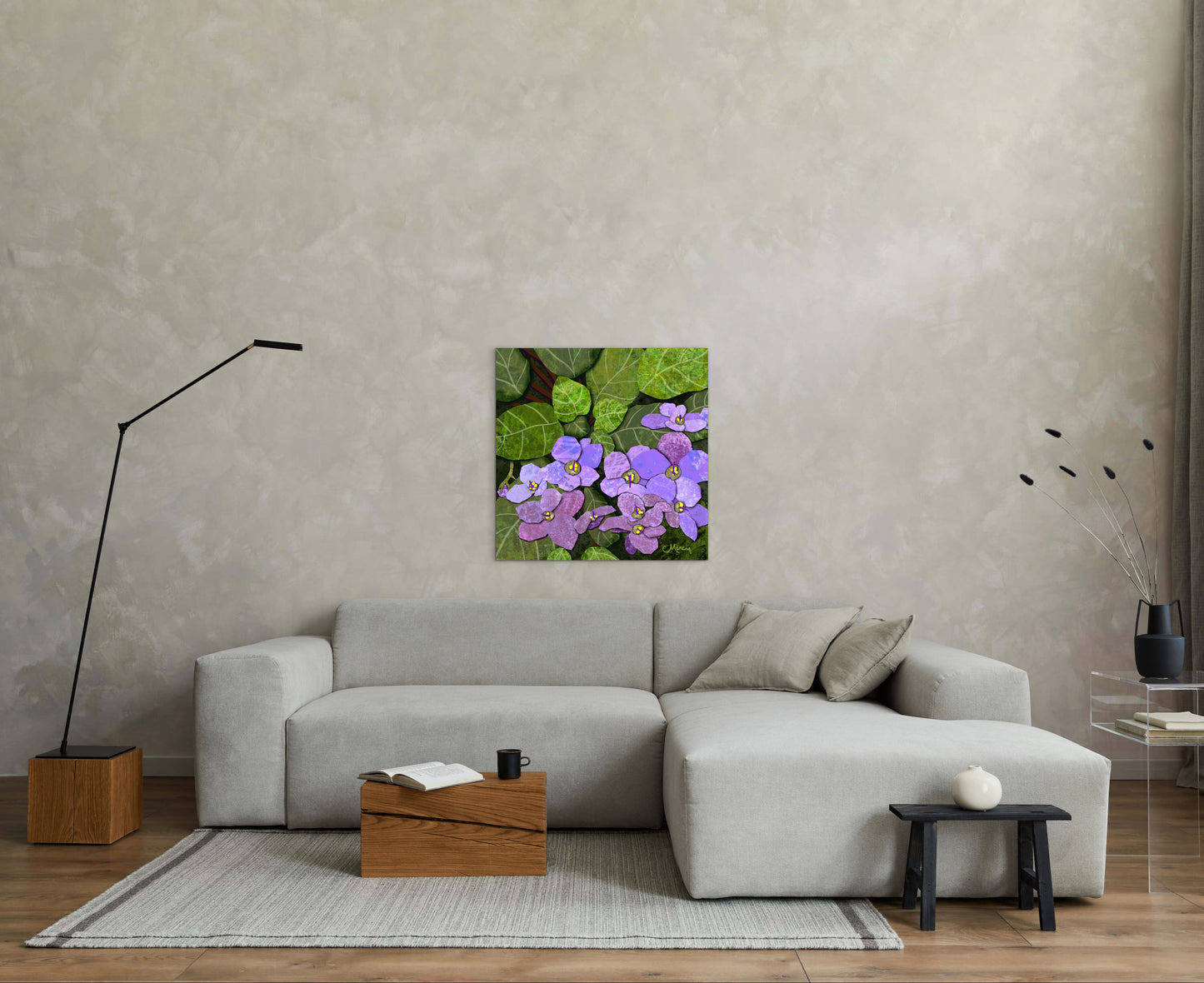 African Violets Digital Painted Paper Collage — Premium Matte Paper Poster