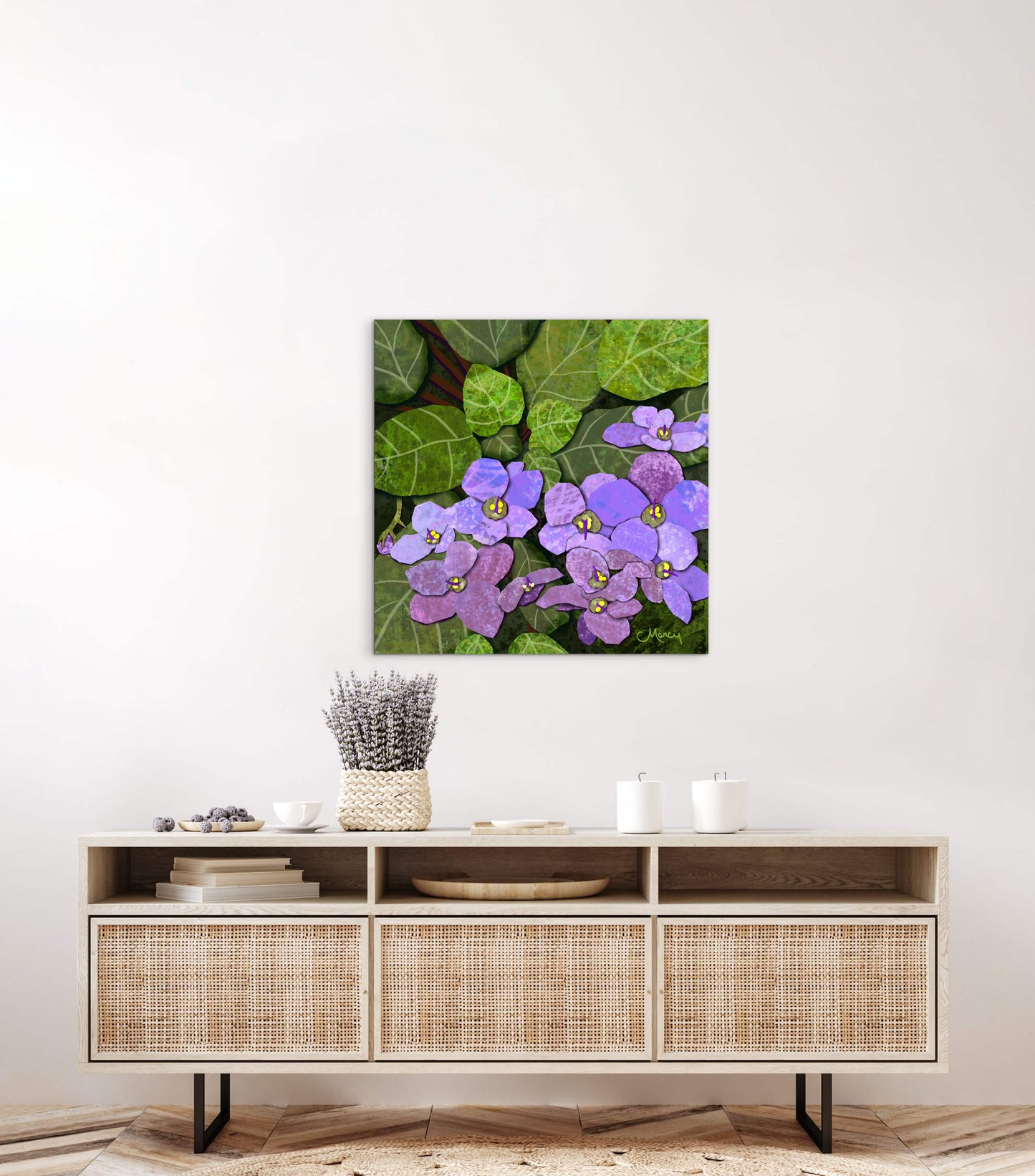 African Violets Digital Painted Paper Collage — Premium Matte Paper Poster