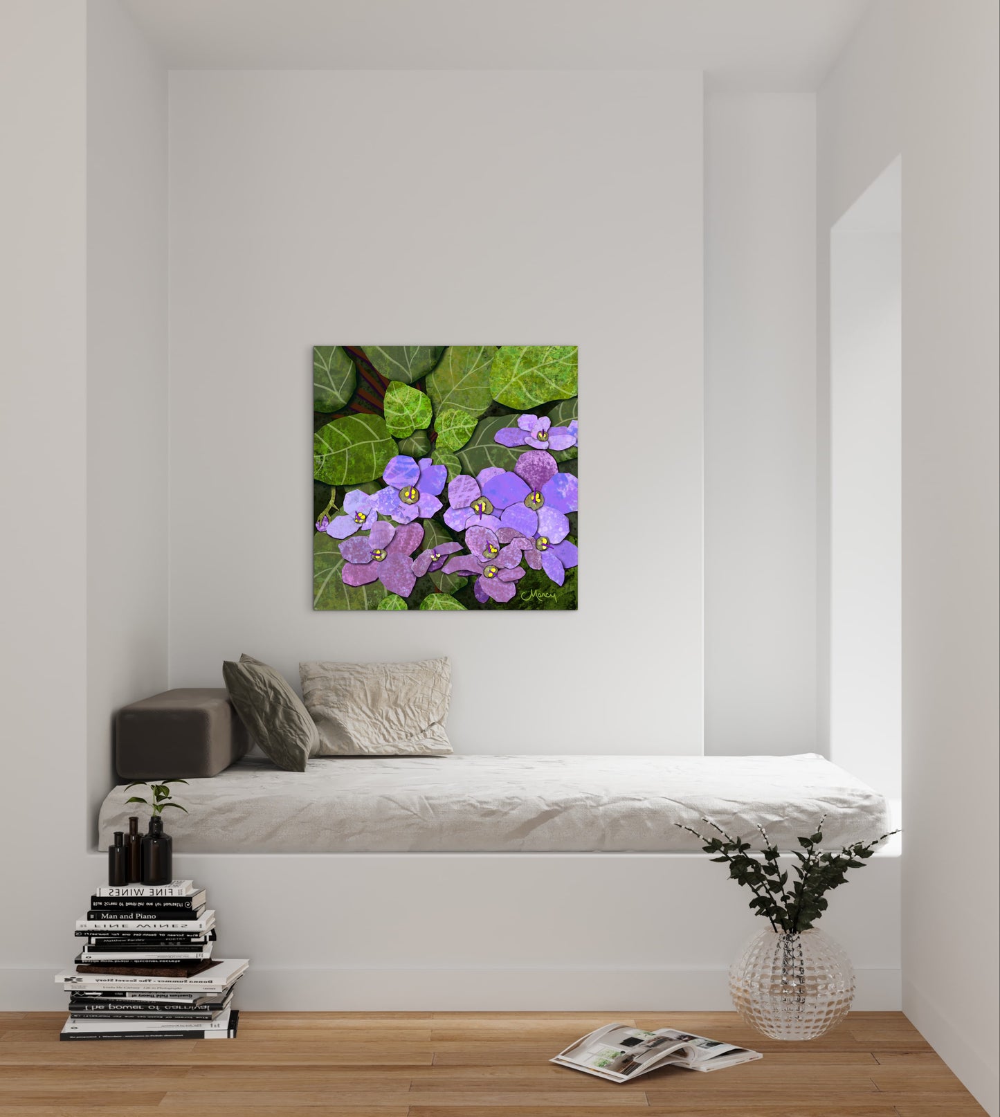 African Violets Digital Painted Paper Collage — Premium Matte Paper Poster